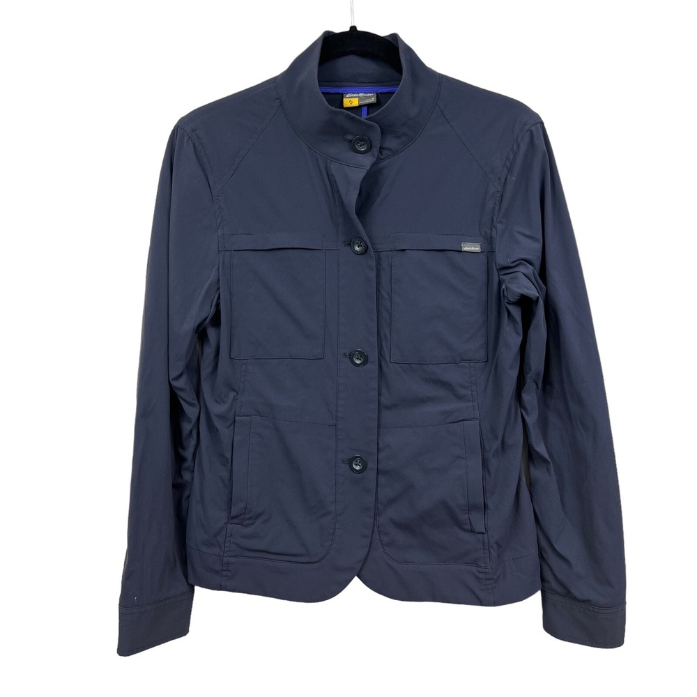 Eddie Bauer Jacket Lightweight Windbreaker Button Mock Collared Navy Women Sz 6*